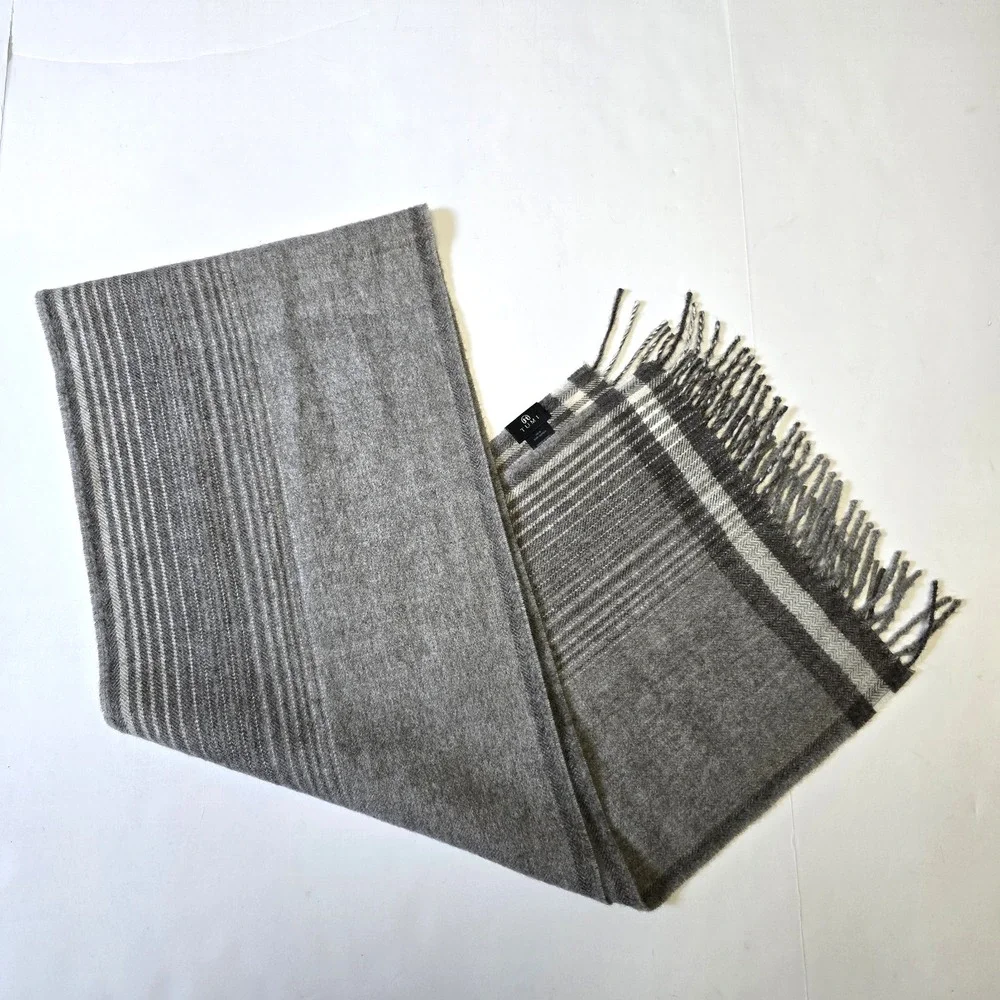 Tumi Baby Alpaca Scarf Gray Stripe Fringe 66